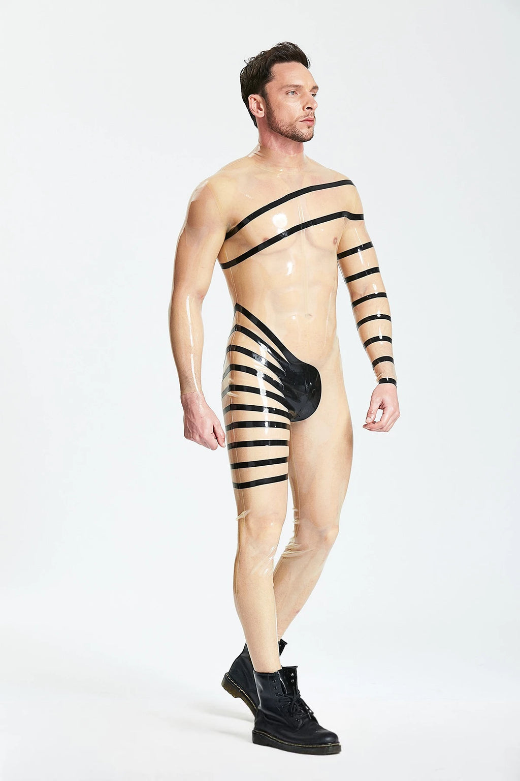 Translucent Natural Male Spiral Translucent Latex Catsuit