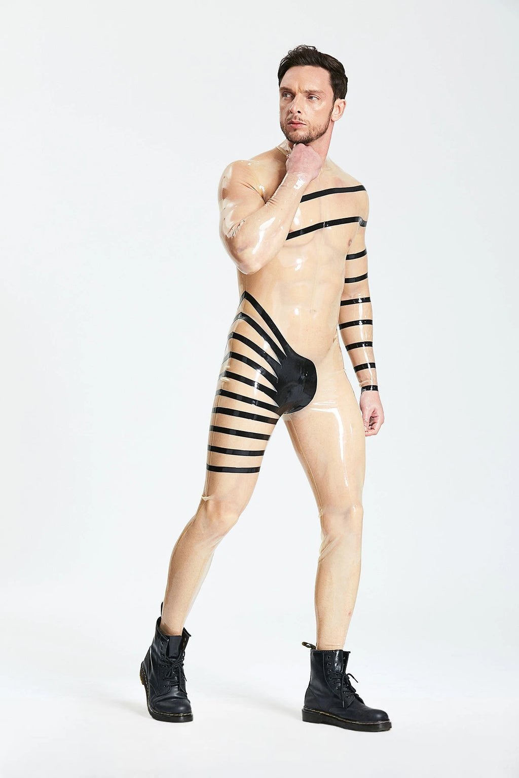 Translucent Natural Male Spiral Translucent Latex Catsuit