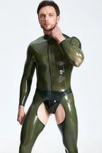 Translucent Olive Male Translucent 'Chaps Look' Shoulder-zip Latex Catsuit