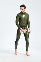 Translucent Olive Male Translucent 'Chaps Look' Shoulder-zip Latex Catsuit
