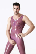Translucent Purple Male Open Bum Singlet Latex Suit