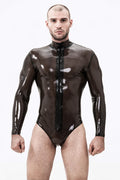 Translucent Smoky Black Male Long-Sleeved Latex Leotard