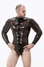 Translucent Smoky Black Male Long-Sleeved Latex Leotard