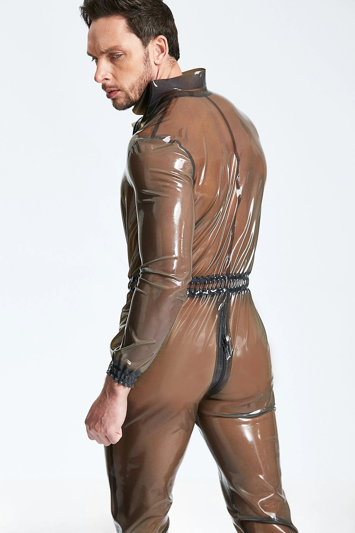 Translucent Smoky Black Male Translucent Front Zip 'Romper'