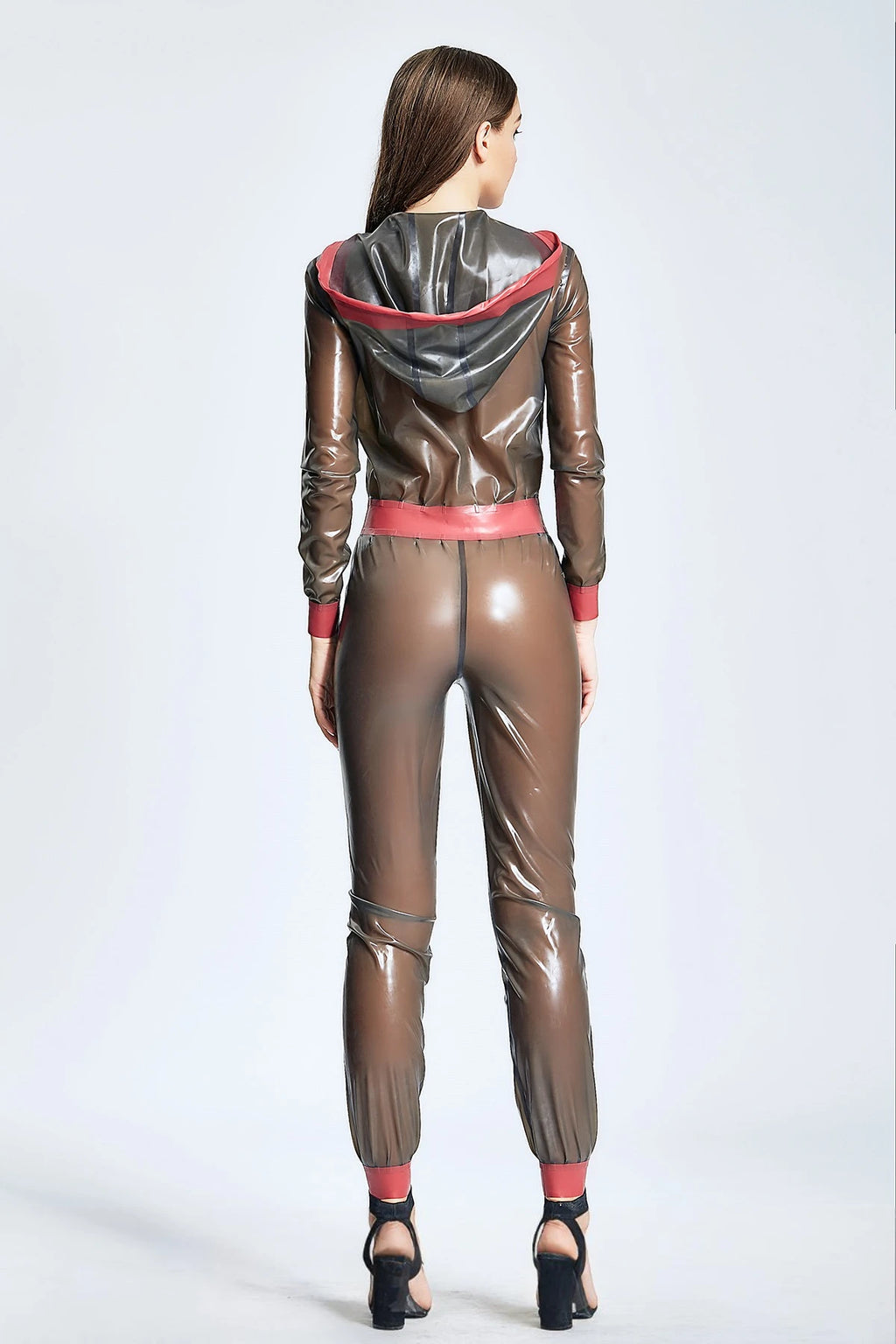 Translucent Smoky Black 'Weekender' Hooded Latex Jumpsuit