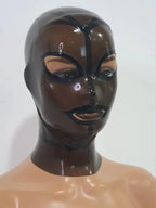 Transparent Brown Latex Hood with Black Panel Trim & Almond Eye Cut