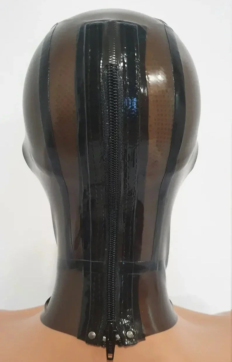 Transparent Brown Latex Hood with Black Panel Trim & Almond Eye Cut