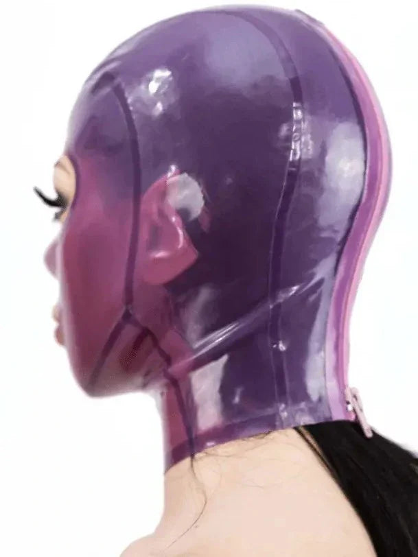Transparent Purple Latex Hood — Open Eyes & Mouth