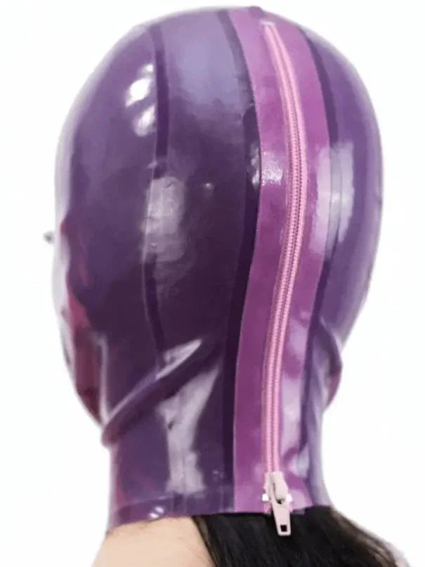 Transparent Purple Latex Hood — Open Eyes & Mouth