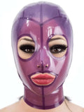 Transparent Purple Latex Hood — Open Eyes & Mouth