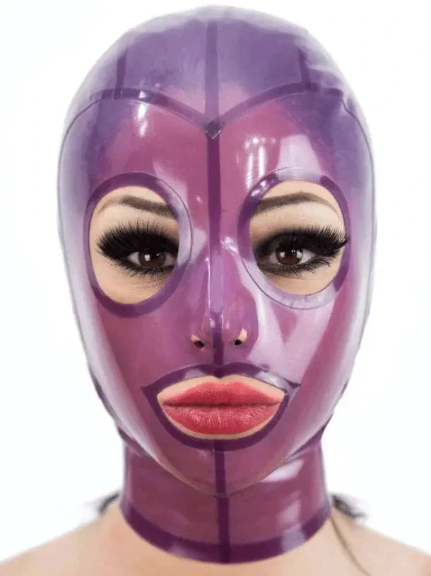 Transparent Purple Latex Hood — Open Eyes & Mouth