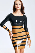 Black Water Wave Stripe Latex Mini Dress