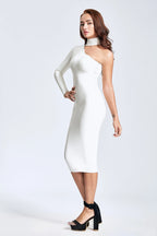 White One Shoulder High Collar Latex Dress