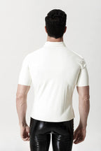 White Male Triple Stripes Short-Sleeved Casual Latex Shirt