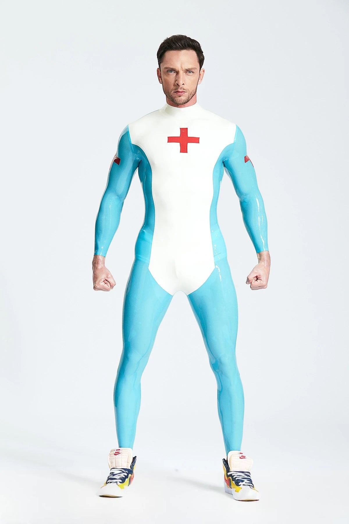 White Male 'Medic' Latex Catsuit