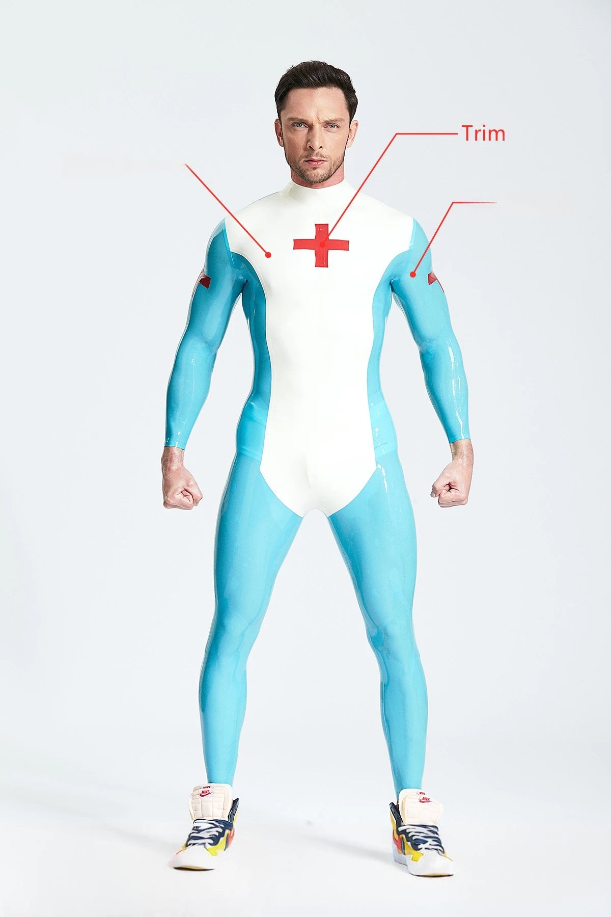 White Male 'Medic' Latex Catsuit