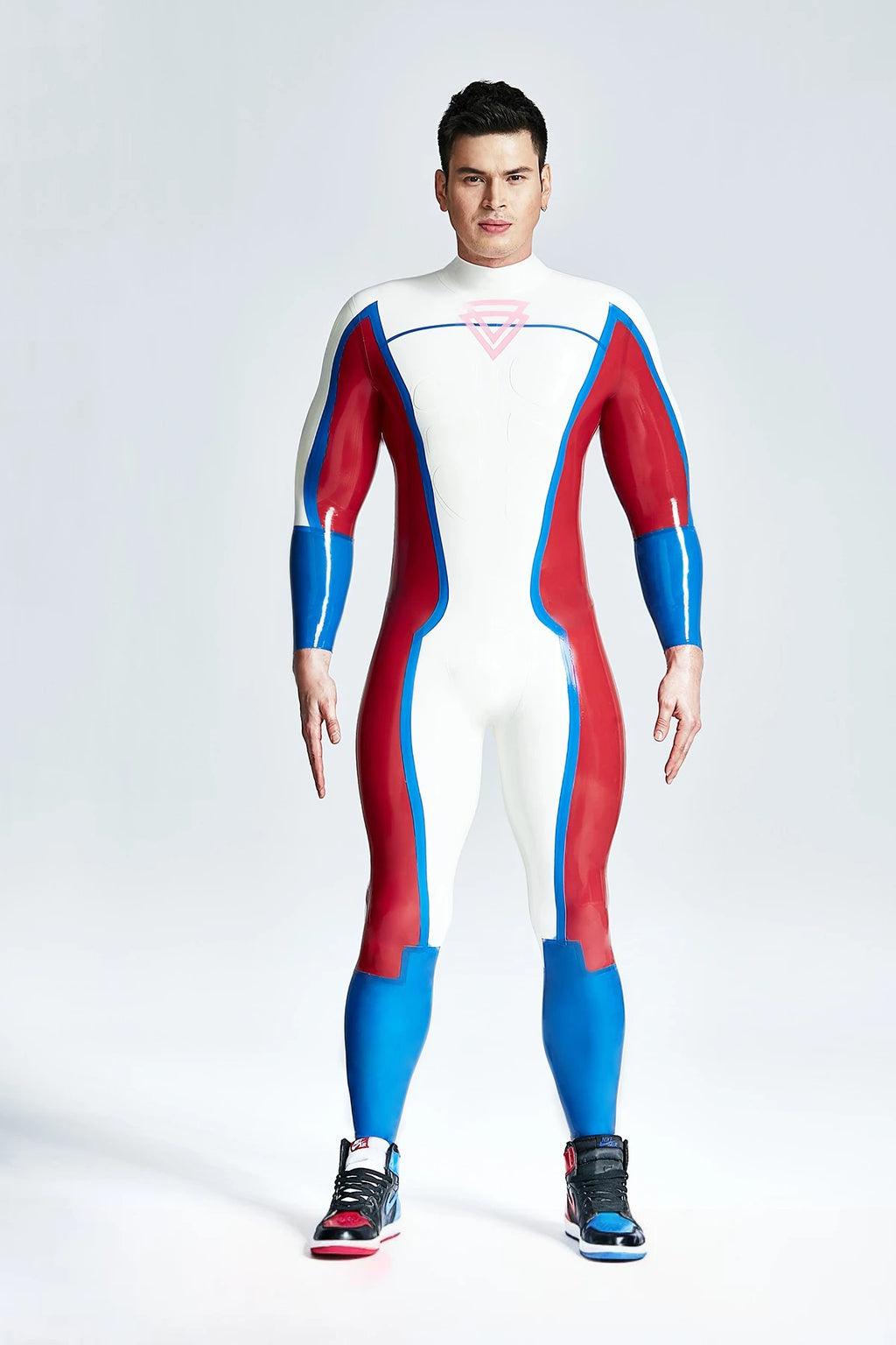 White Male 'Double Diamond' Latex Catsuit