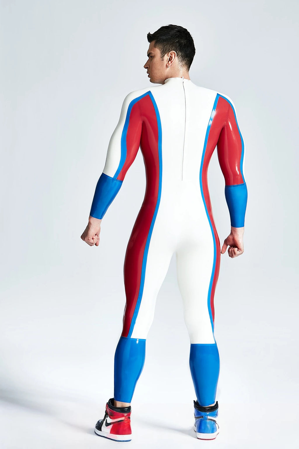 White Male 'Double Diamond' Latex Catsuit