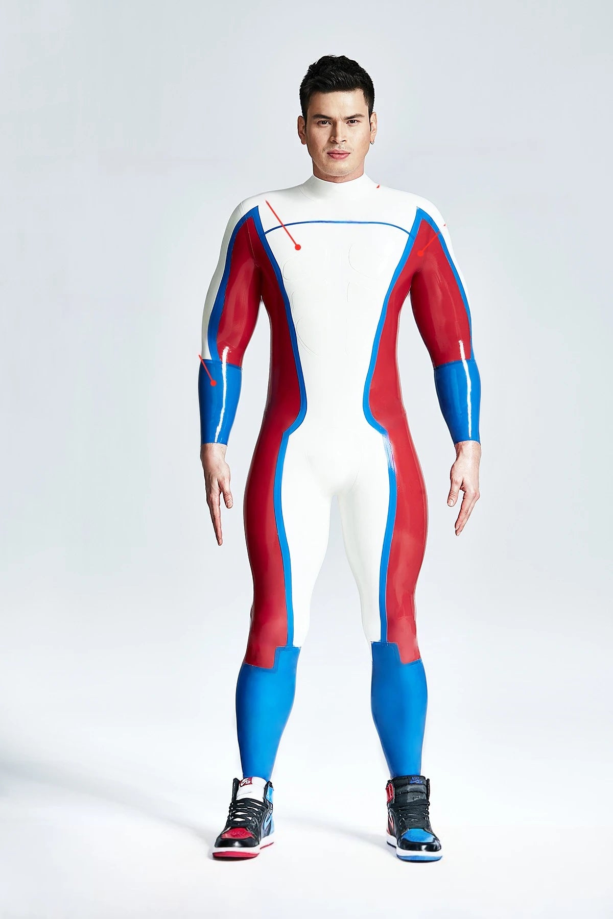 White Male 'Double Diamond' Latex Catsuit