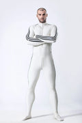 White, trim color is Black Male 'Edi Long' Latex Catsuit