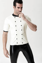 White, trim color is Black Male 'Medic' Latex Shirt