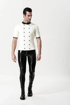 White, trim color is Black Male 'Medic' Latex Shirt