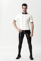 White, trim color is Black Male 'Medic' Latex Shirt