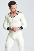 White, trim color is Black Male Latex 'Ship Ahoy' Jumpsuit
