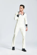 White, trim color is Black Male Latex 'Ship Ahoy' Jumpsuit