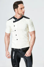 White, trim color is Black Male Latex 'Ship Waiter' Tunic Shirt