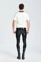 White, trim color is Black Male Latex 'Ship Waiter' Tunic Shirt