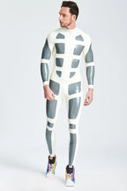 White, trim color is Metallic Silver Male 'Silver Streak'  Latex Catsuit
