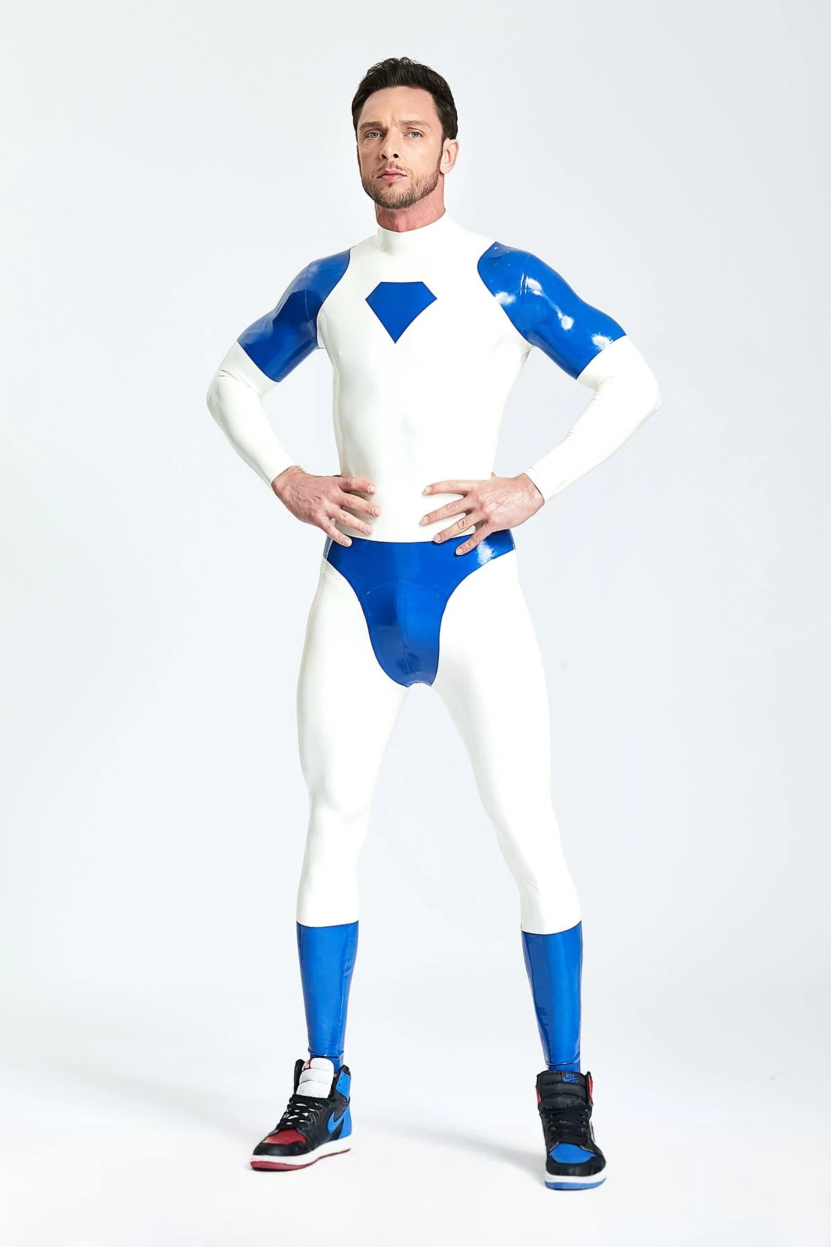 White Male 'Diamond Dazzler' Latex Catsuit