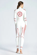 White 'Target Tootsie' Stirrup Latex Catsuit