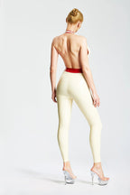 White, trim color is Red Deep V Sexy Pencil Latex Pantsuit