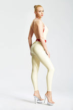 White, trim color is Red Deep V Sexy Pencil Latex Pantsuit