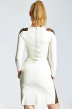 White 'Caramel Wave' Long-Sleeved Knee-length Latex Dress