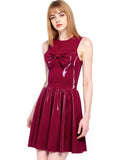 Wine Latex Dress — Chest Bow, Open Back
