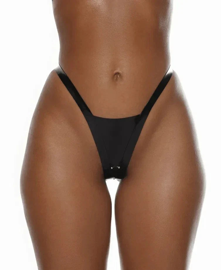 Women's Minimalist Black Latex Thong