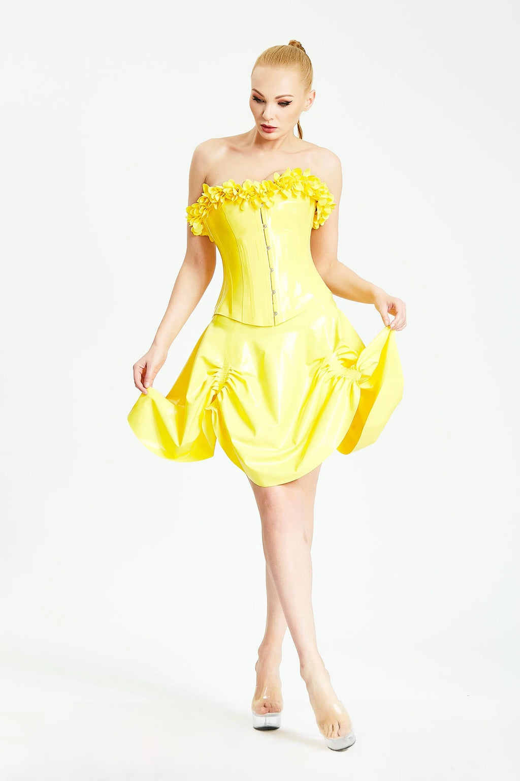 Yellow 'Blossom Time' Fitted Latex Corset