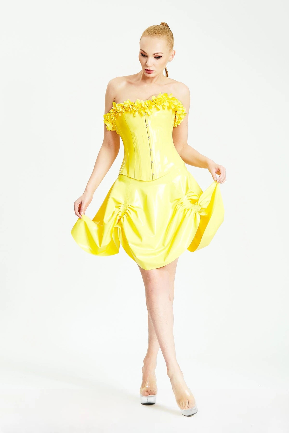 Yellow 'Blossom Time' Fitted Latex Corset