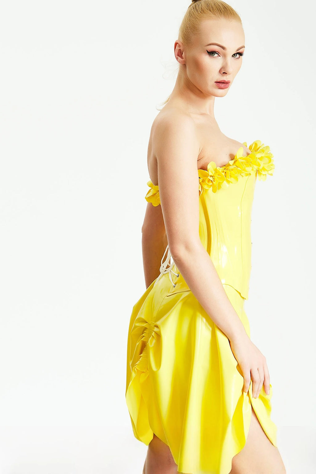 Yellow 'Blossom Time' Fitted Latex Corset