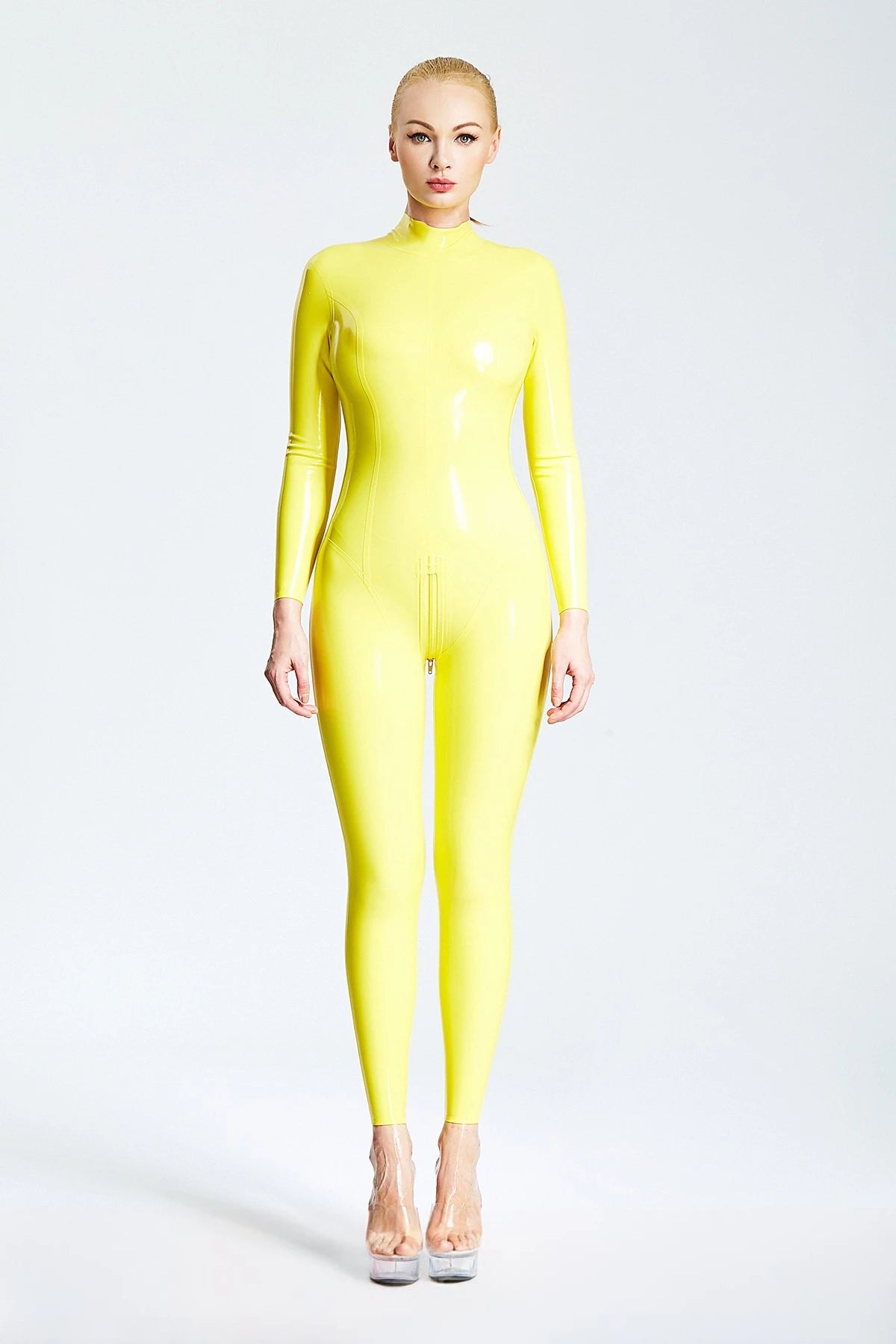 Yellow Standard Back Zip Latex Catsuit