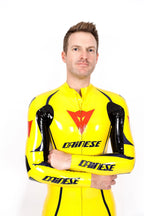 Yellow Male Brand Name Motorcycle Style Latex Catsuit