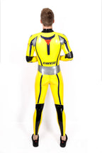 Yellow Male Brand Name Motorcycle Style Latex Catsuit