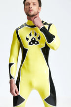 Yellow Male 'Galactica' Back Zip Latex Catsuit