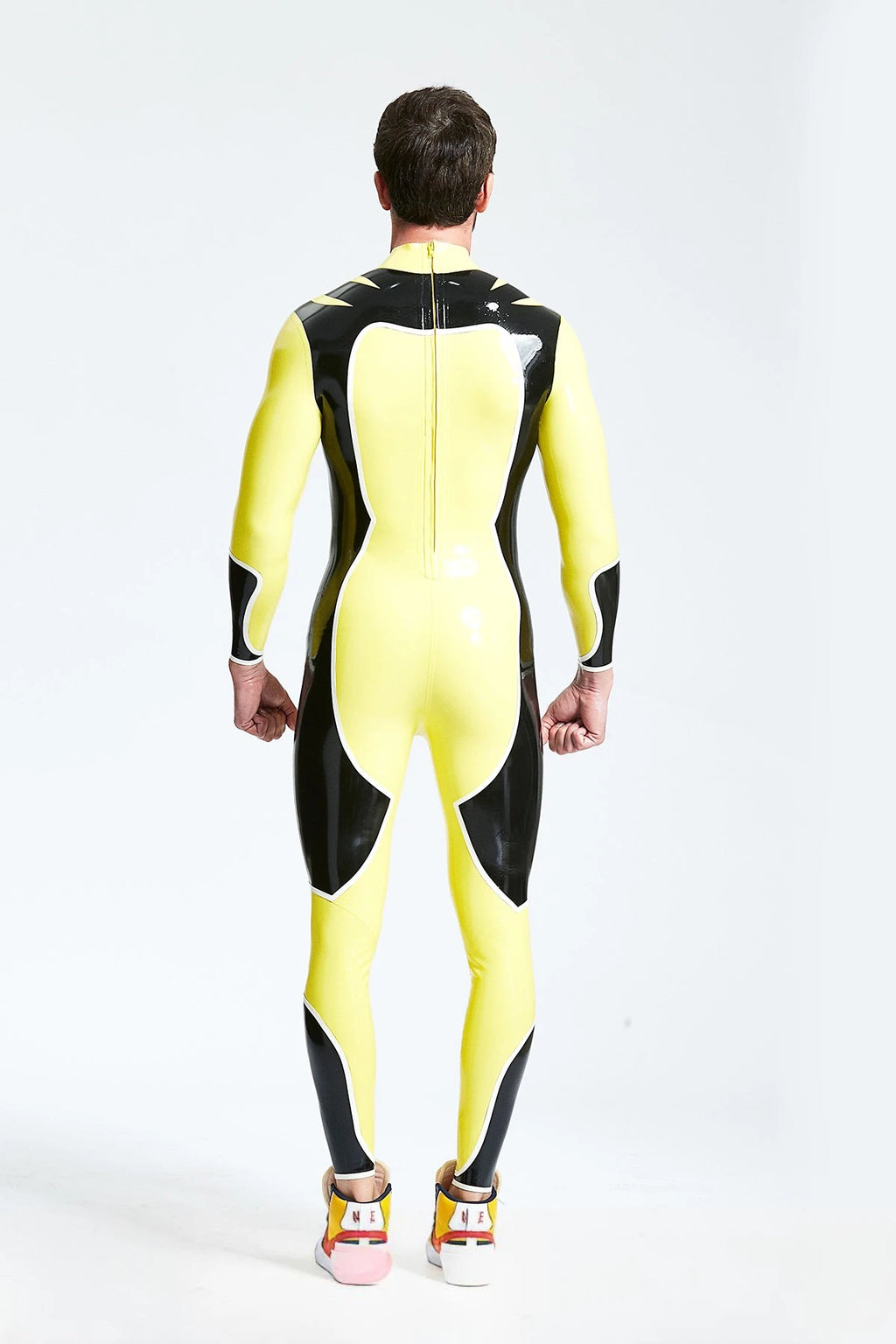 Yellow Male 'Galactica' Back Zip Latex Catsuit