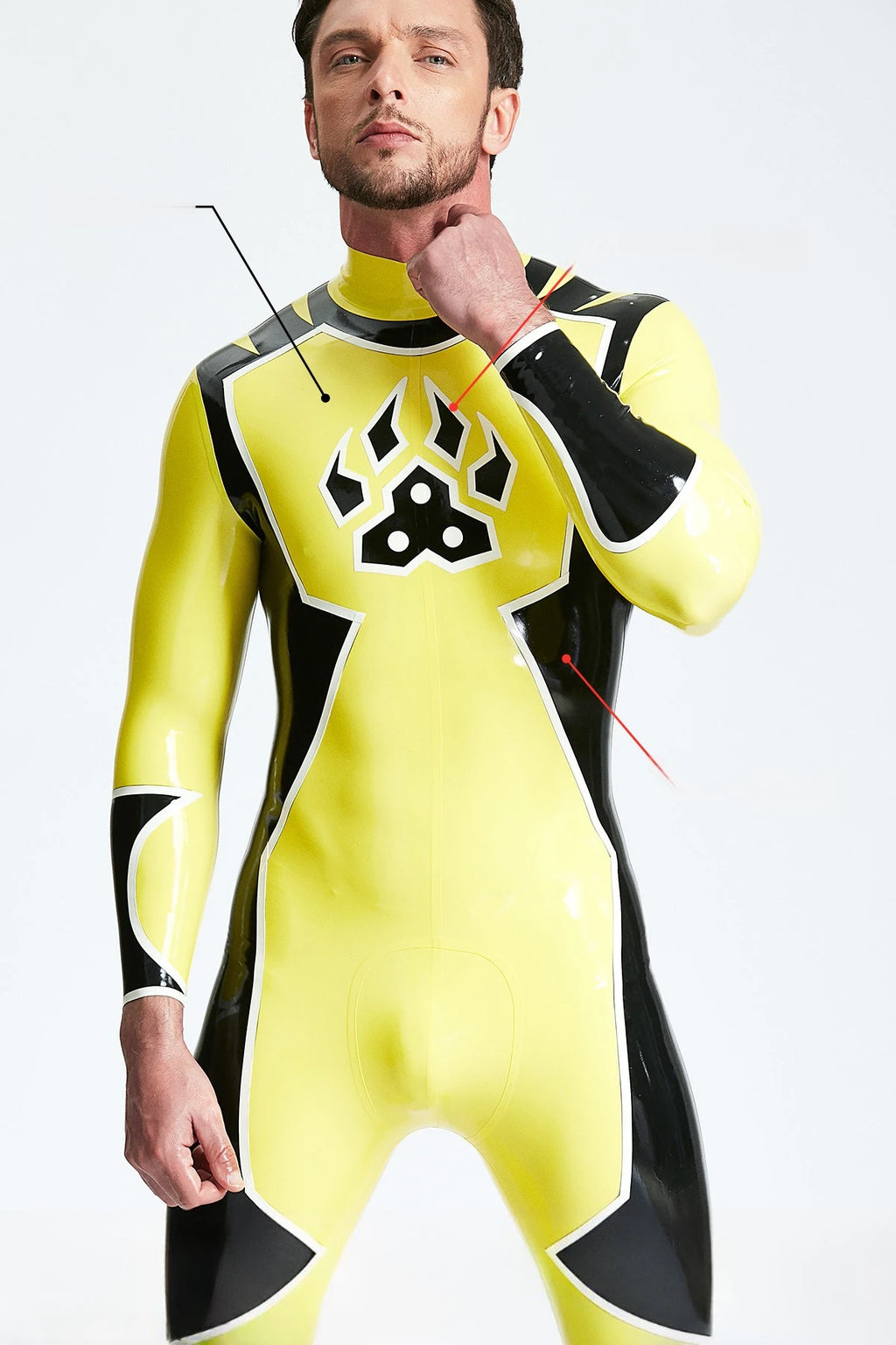 Yellow Male 'Galactica' Back Zip Latex Catsuit