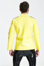 Yellow, trim color is Black Male 'Maritime' Latex Jacket